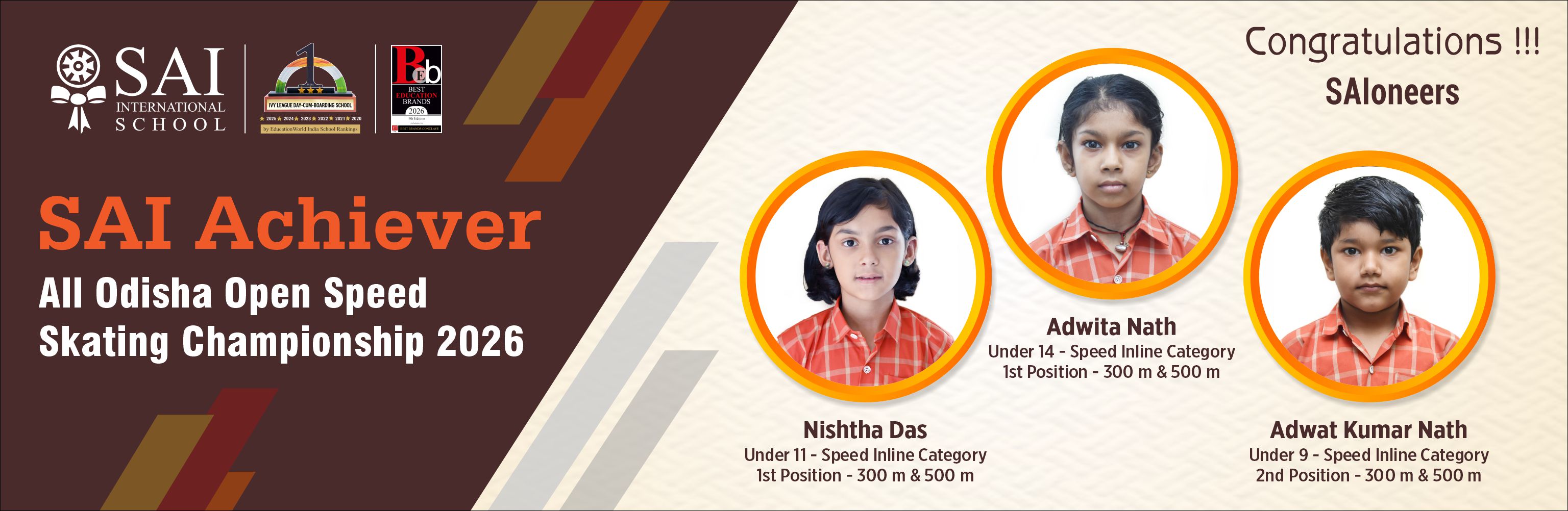 SAIoneers Excel at All Odisha Open Speed Skating Championship 2026