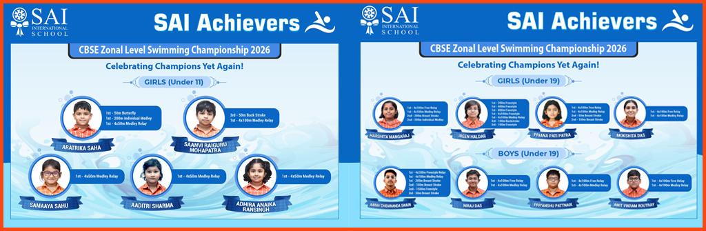 SAIoneers Shine at CBSE Zonal Level Swimming Championship 2026
