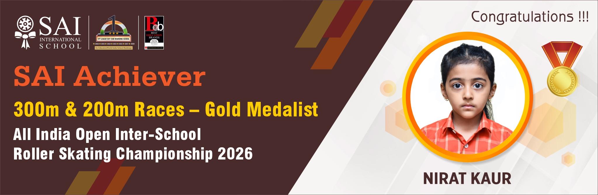 SAIoneer Nirat Kaur Secures Double Gold at All India Open Inter-School Roller Skating Championship 2026