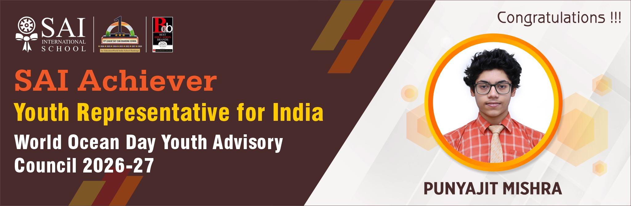 SAIoneer Punyajit Mishra Selected for World Ocean Day Youth Advisory Council 2026-27