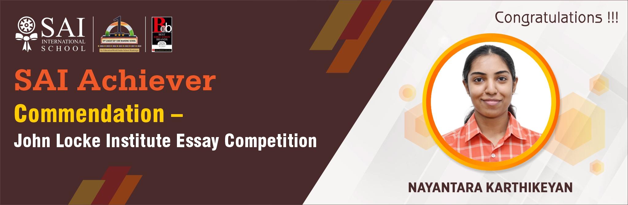 SAIoneer Nayantara Karthikeyan Earned Commendation at John Locke Institute Essay Competition